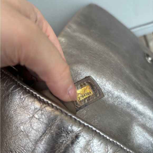 Vintage Auth. CHANEL Metallic Silver Calfskin Modern Chain Flap, Silver Hardware - Picture 4 of 16